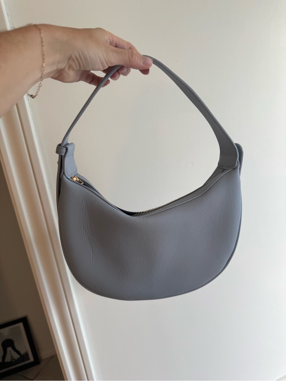 Minimal Crescent Shoulder Bag in Light Gray